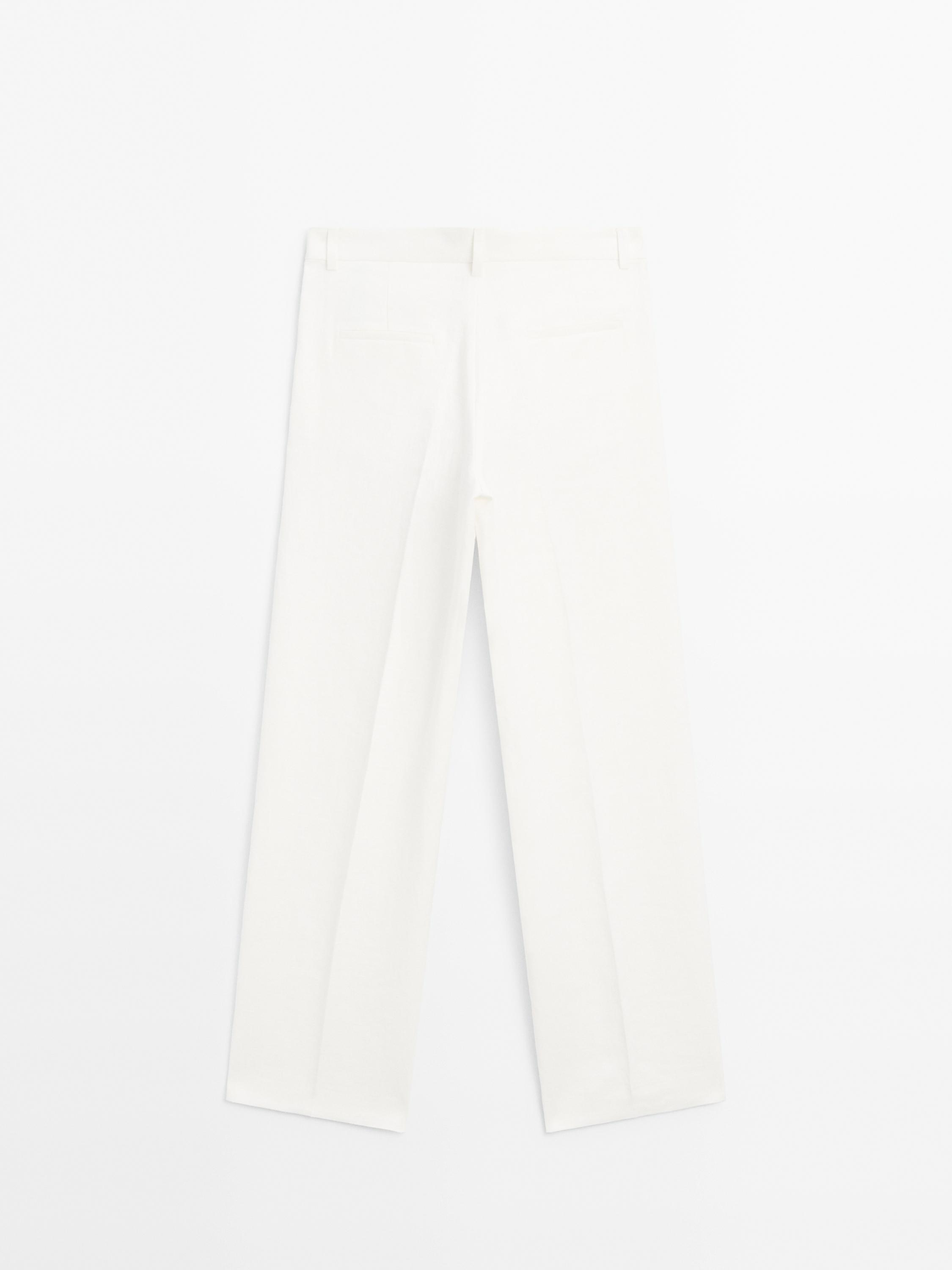 100% linen straight-fit suit trousers